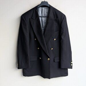 Bachrach 100% Pure Virgin Wool Black Double-Breasted Blazer Suit Jacket